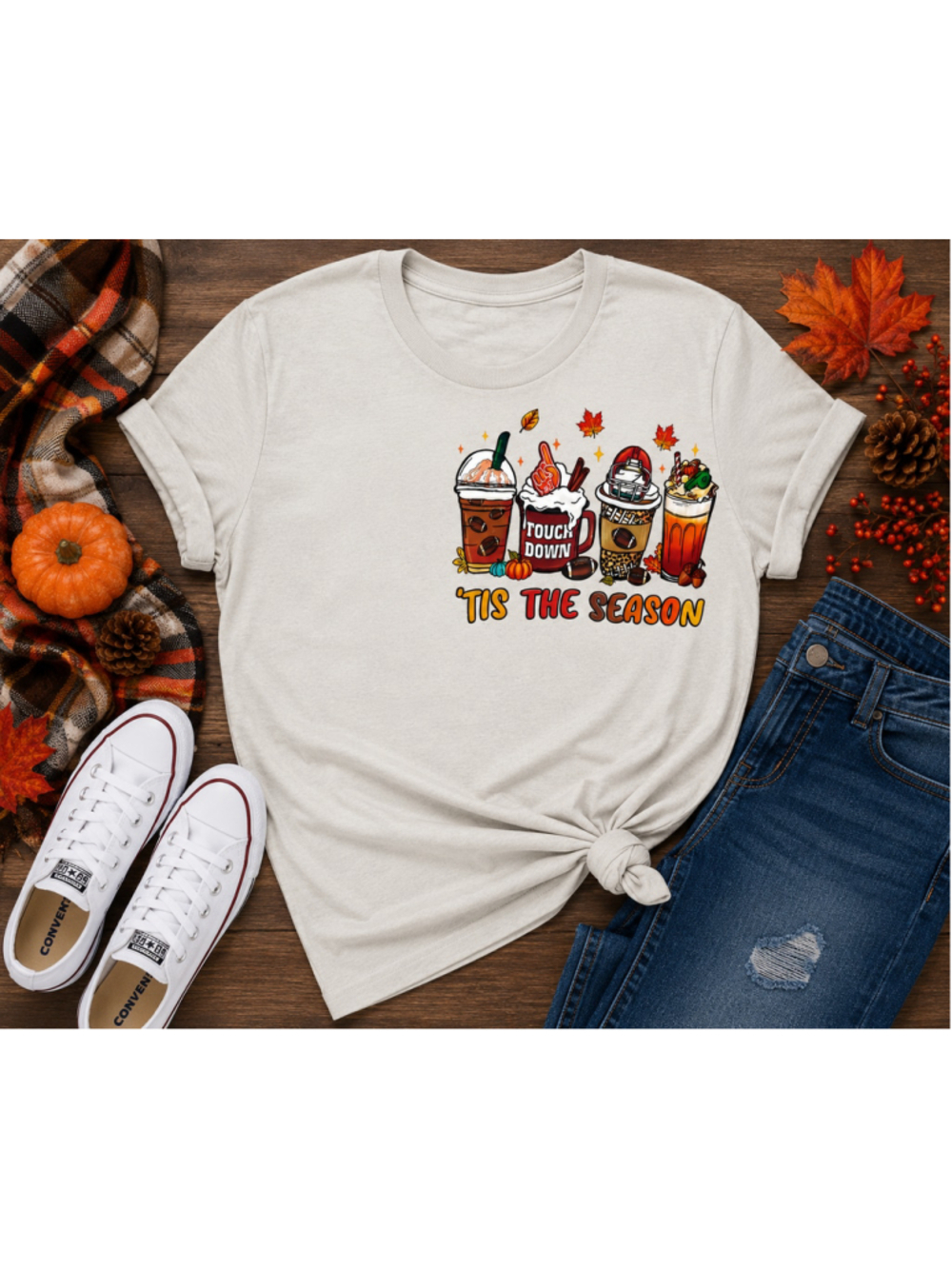 Autumn Fall Graphic Custom Casual Cream Beige Orange Short Sleeve Tee Women XL
